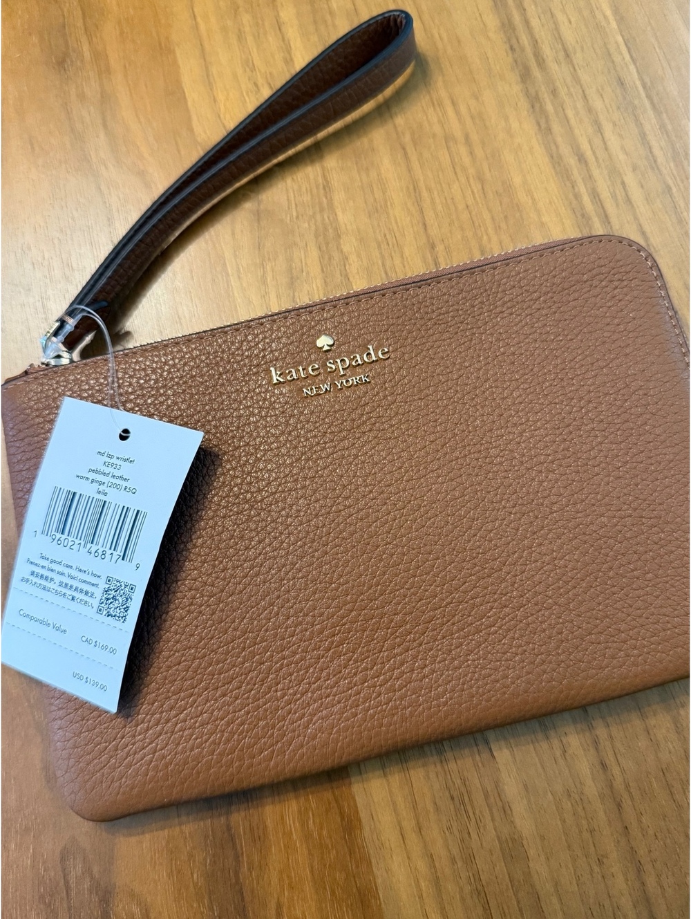 Kate Spade New York Tan Brown Leather Wristlet Clutch